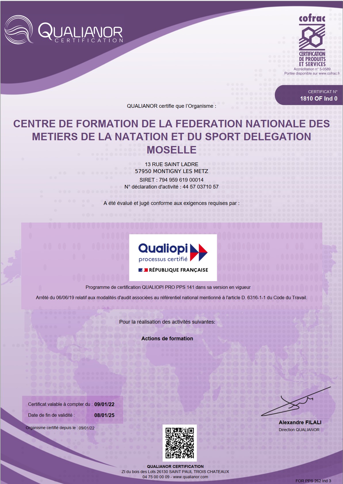 Certification Qualiopi FNMNS CDF57